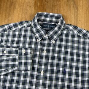 Ralph Lauren Classic Fit Long Sleeve Button Down Shirt Men's S Green/Blue Plaid